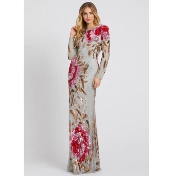 Mac Duggal Long Sleeve Sequin Column 